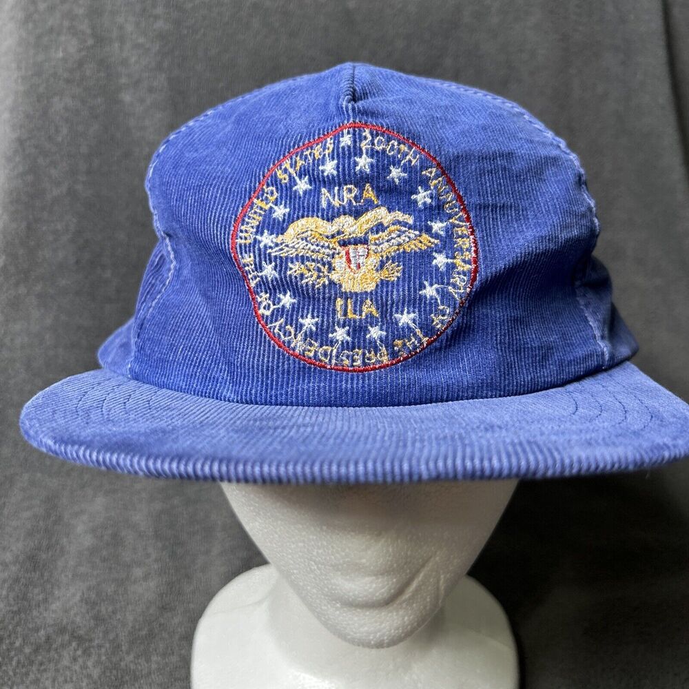 Vintage Corduroy SnapBack Hat NRA ILA Blue Adjustable Cap USA